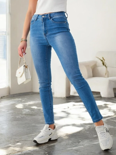 Royalfashion Дамски памучни дънки с тесен крачол