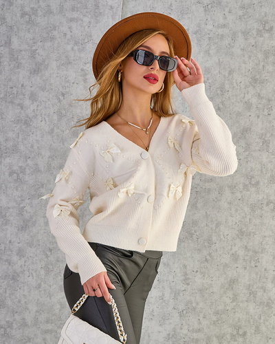 Royalfashion Разкопчан дамски пуловер с панделки