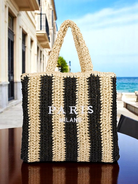 Royalfashion Голяма дамска сламена чанта с райета