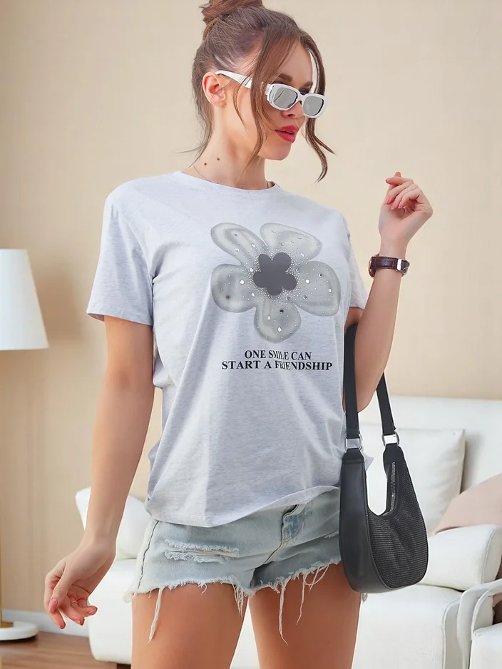 Royalfashion дамска памучна тениска с цвете