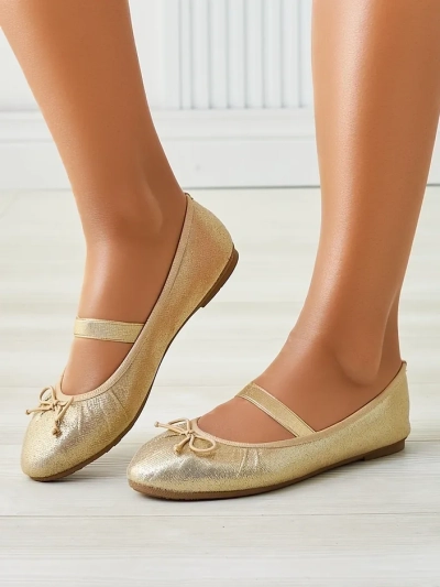 Royalfashion Лъскави дамски балеринки с лък и еластична част Safte