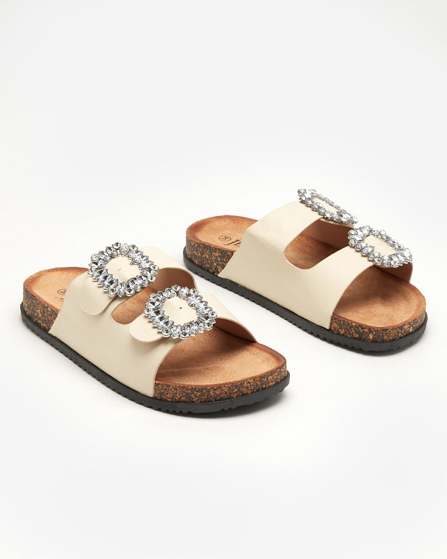 Beżowe damskie klapki z klamerkami Oterina - Obuwie