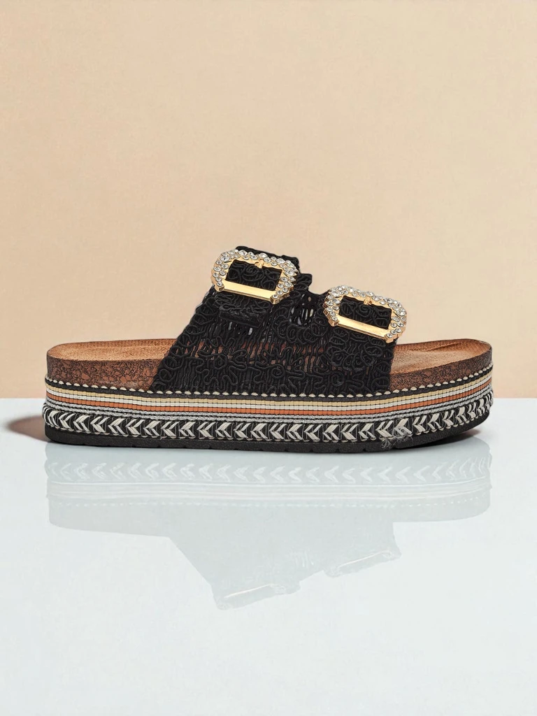 Royalfashion Дамски сандали с катарами с камъни GlamCork