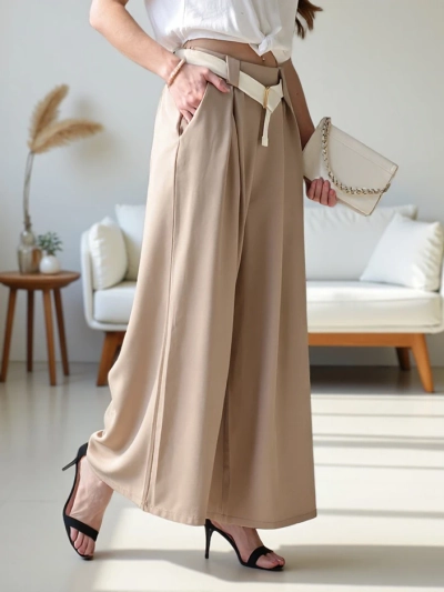 Royalfashion Дамски широки панталони с колан