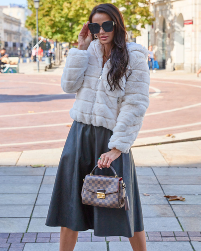 Royalfashion Двустранно дамско яке с кожа в кремав цвят