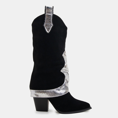 Czarne kozaki z ozdobną wywijaną cholewką Acilip - Obuwie