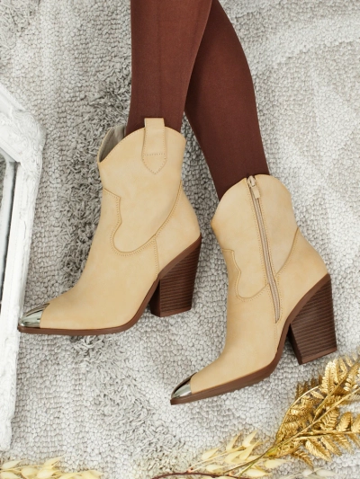 Дамски каубойски ботуши на ток с декоративен връх Fang Glacier