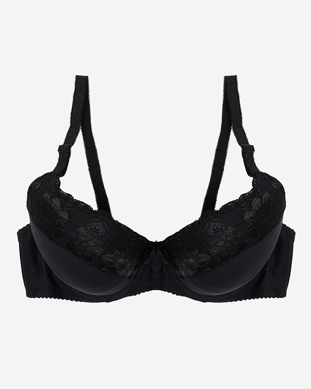 Черен дамски сутиен с дантелена вложка - Бельо