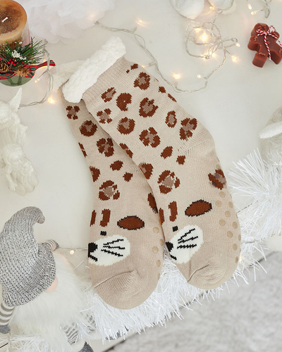 Royalfashion Затоплени бежови дамски чорапи с жираф