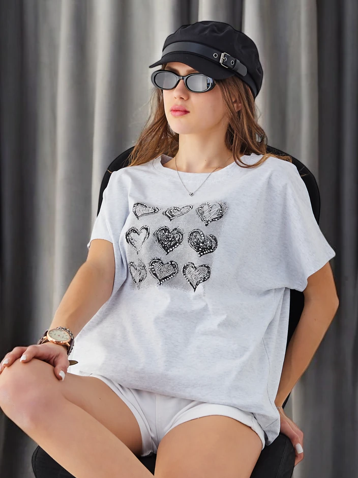 Роялфешън дамска памучна тениска Много сърца