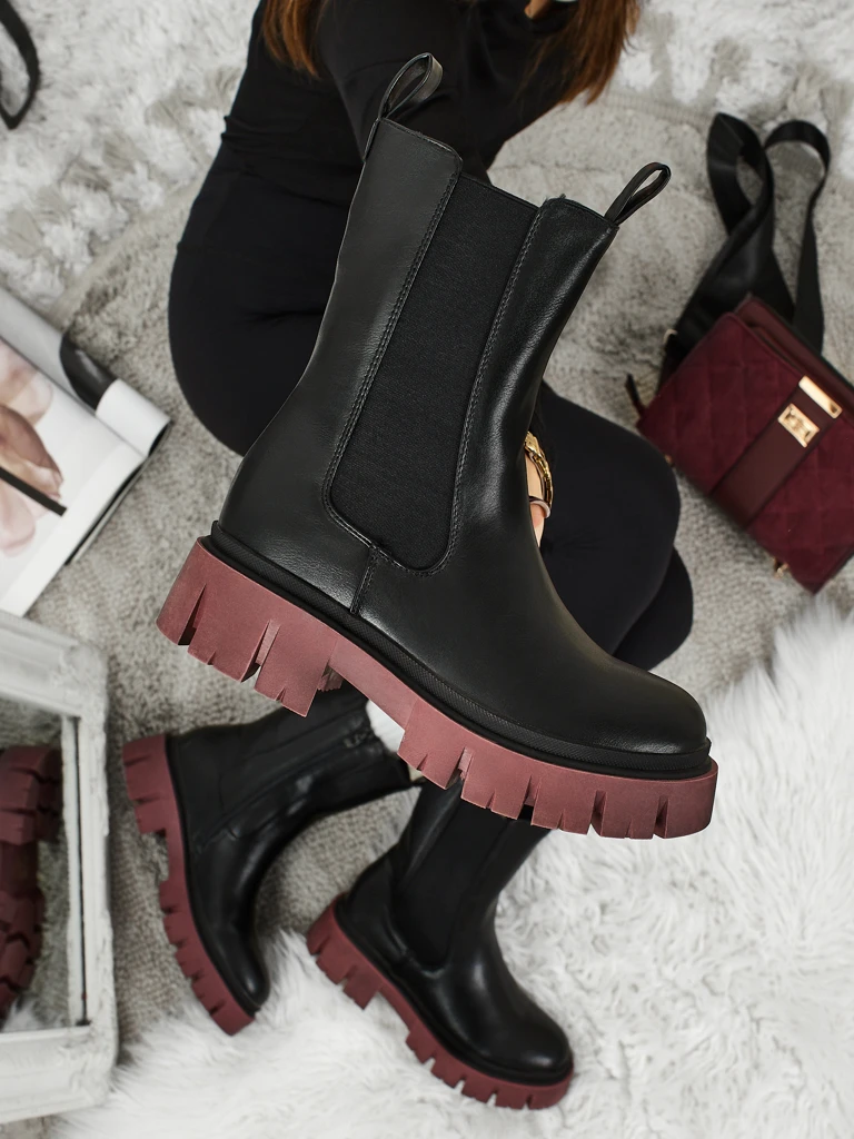 Високи дамски еко кожени боти с цветна подметка Dorvella