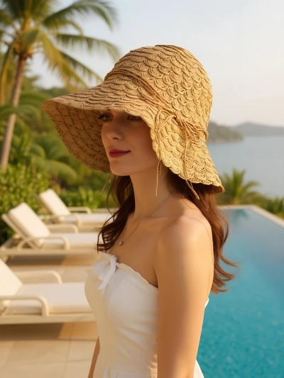 Royalfashion Дамска сламена шапка с очарователна панделка