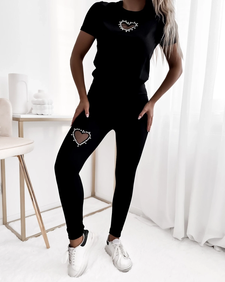 Royalfashion Черен дамски спортен комплект със сърца