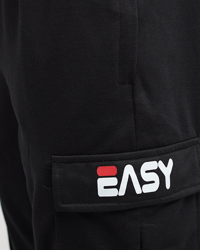 Мъжки черен спортен панталон с джобове - Облекло