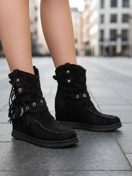 Royalfashion Черни дамски ботуши със скрита котва Dibisa