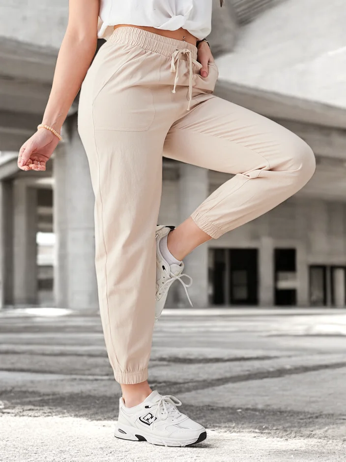 Елегантни бежови панталони Serafina от памук