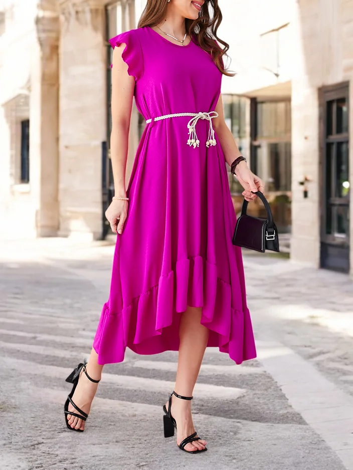 Рокля миди за жени Royalfashion с ръбове и къси ръкави