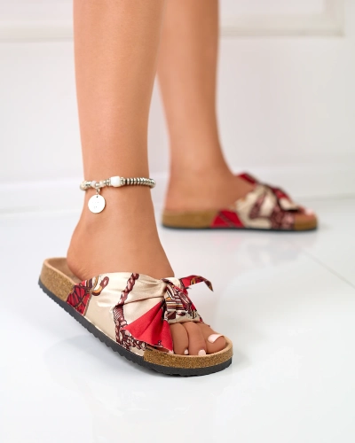 Czerwone damskie klapki z tkaninową wstążką Laneso - Obuwie