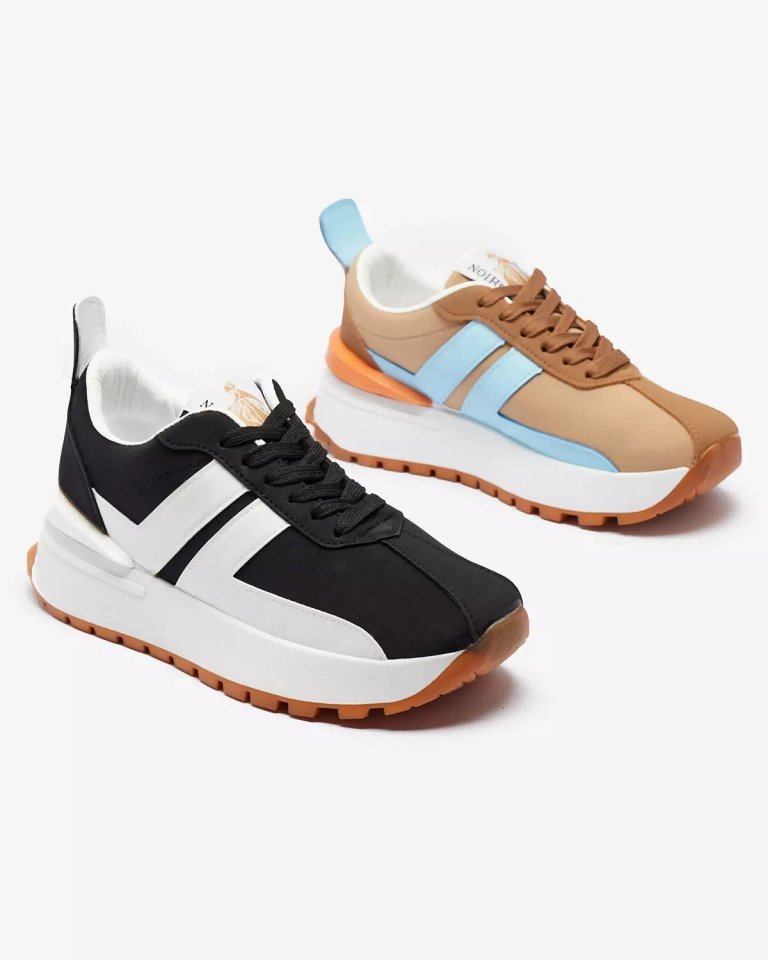 Дамски черни спортни обувки от екокожа с цветни вложки Tifora- Footwear