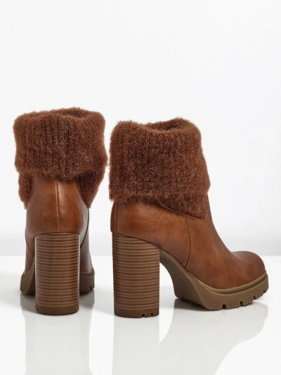 Дамски боти до глезена от еко кожа на ток с плетиво Tirave