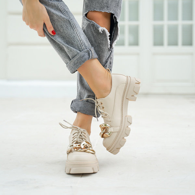 Beżowe półbuty na płaskim obcasie Eqoia - Obuwie