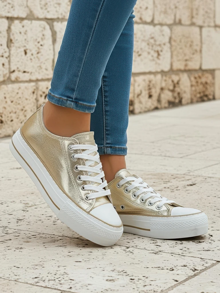 Aurelia Italia златни дамски кецове на платформа, плат, пролет-лято