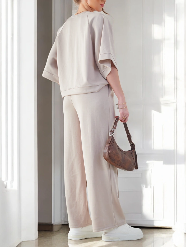 Royalfashion Женскo облекло с къси ръкави и разкроени панталони