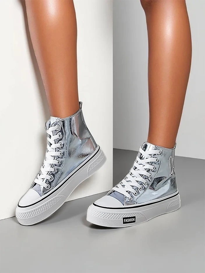 Royalfashion Високи женски маратонки с мотив сърце Сребърно сърце