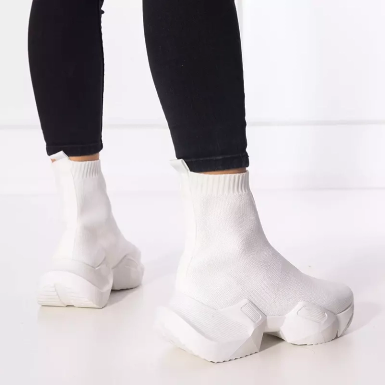 OUTLET Białe damskie wysokie sportowe buty Gohi - Obuwie
