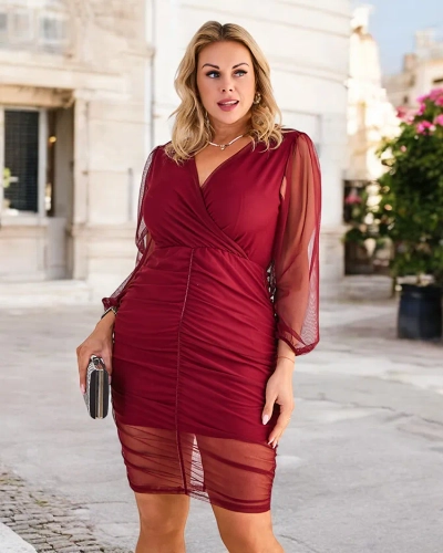 Дамска мини рокля от Royalfashion с набирания ПЛЮС РАЗМЕР