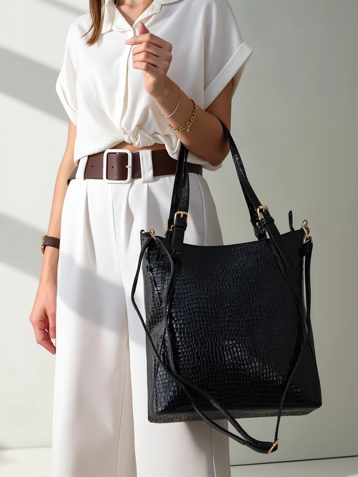 Royalfashion Дамска голяма лакова чанта с релеф