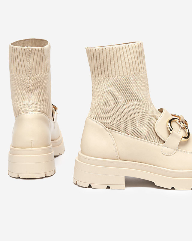 Beżowe damskie półbuty z wysoką cholewką Qenarisa - Obuwie