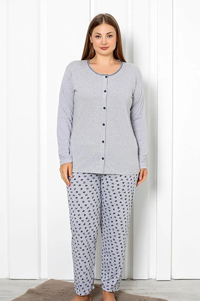 Royalfashion Дамска памучна пижама от 2 части с сърца ПЛЮС РАЗМЕР