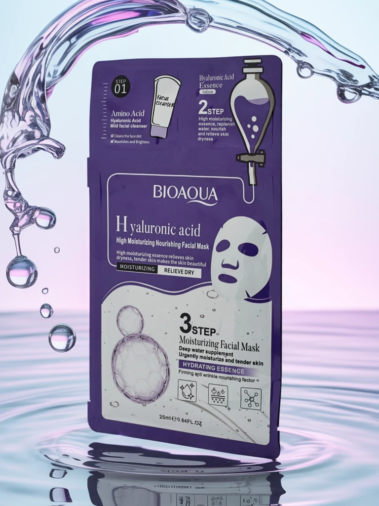 Маска 3В1- 1 почистване на лицето, 2 серум, 3 хидратираща маска с хиалуронова киселина