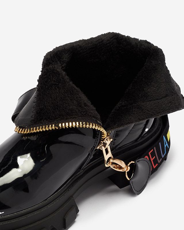 Дамски черни лачени боти Osallu - Обувки