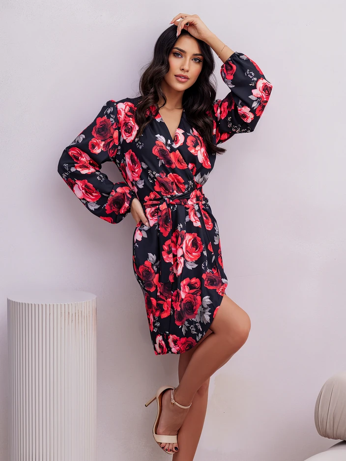 Royalfashion Дамска рокля до коляното с цветен десен