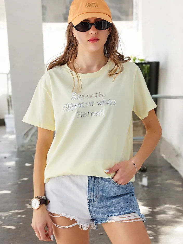 Royalfashion Женска памучна тениска Насладете се на момента с Refresh