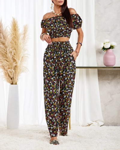 Royalfashion Черен дамски цветен комплект от две части