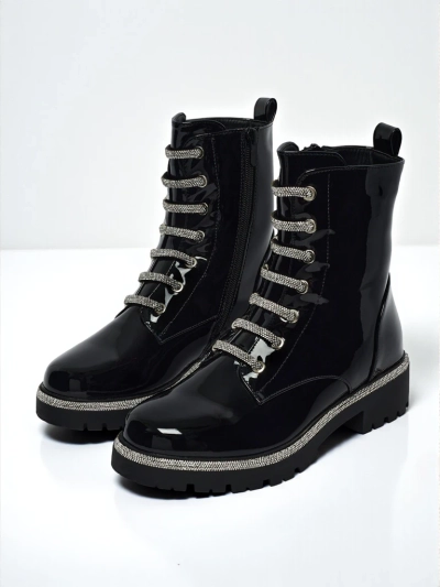 Лакирани дамски боти с връзки Fjorra