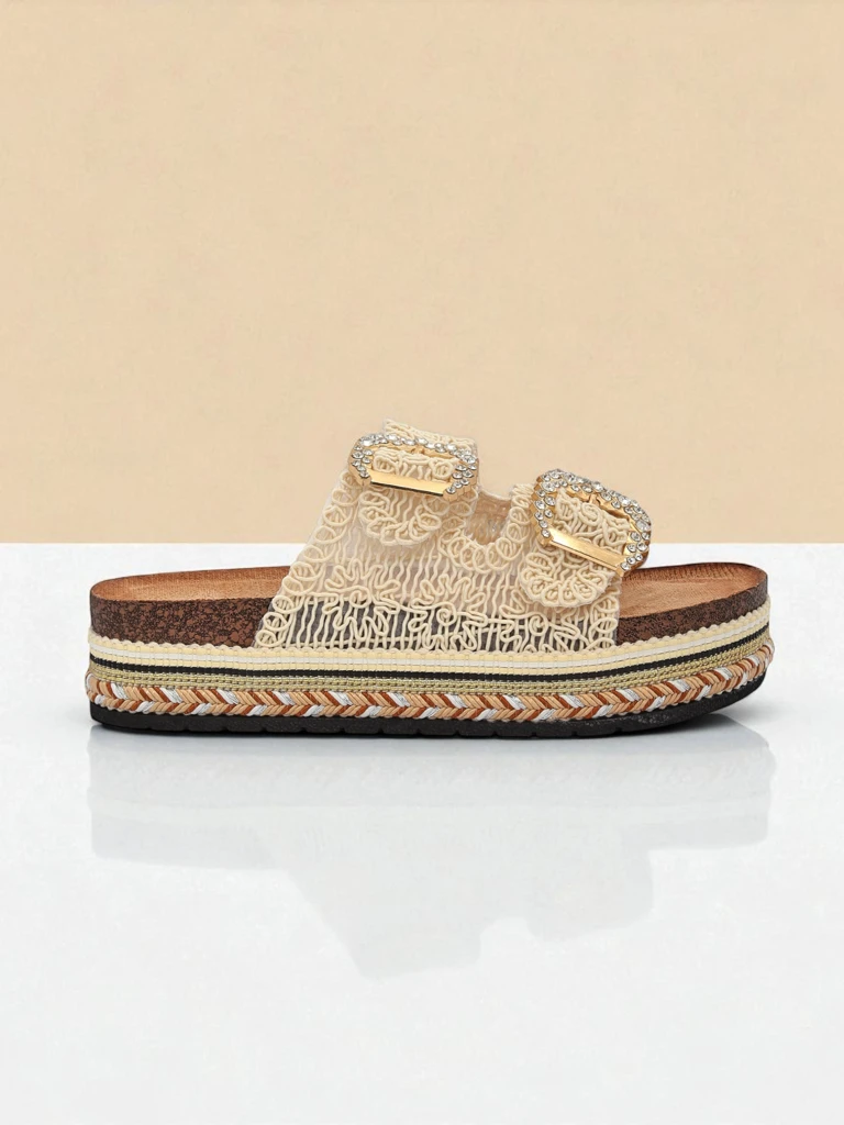 Royalfashion Дамски чехли с катарами с камъни GlamCork