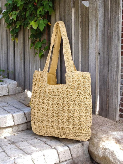 Royalfashion Голяма дамска сламена чанта Sunny Straw