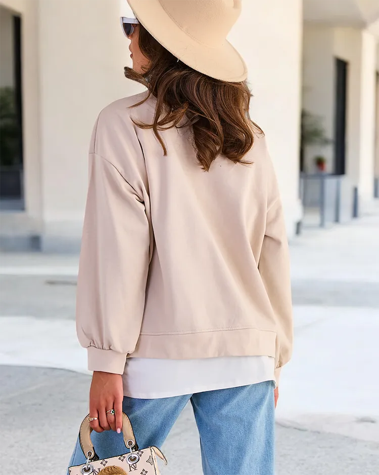 Royalfashion Дамски памучен тънък суитшърт