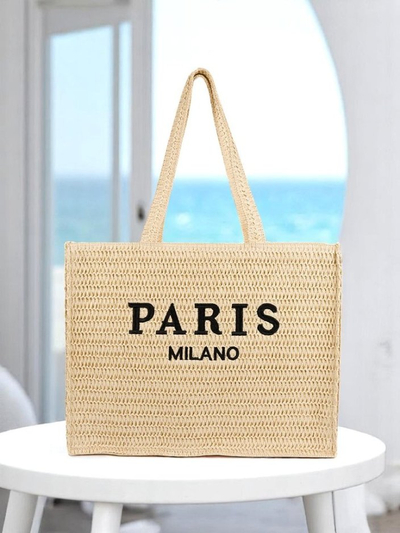 Royalfashion Голяма дамска сламена чанта Paris Milano Голямa