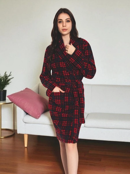 Червен и тъмносин дамски халат - Clothing