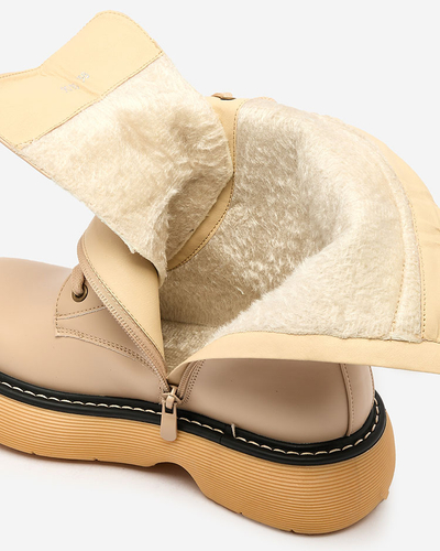 Royalfashion Бежови дамски ботуши с връзки на масивна подметка Diret