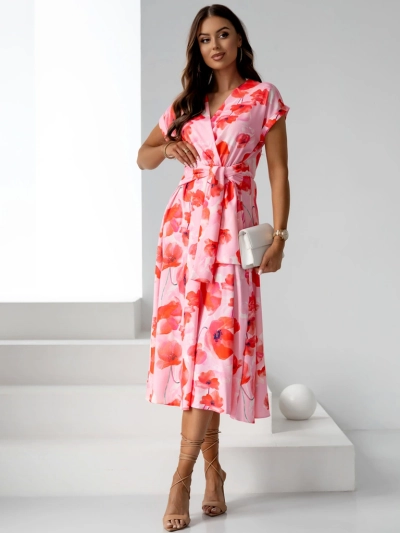 Рокля миди за жени Royalfashion с къси ръкави и обвито деколте, украсена с пролетни цветя