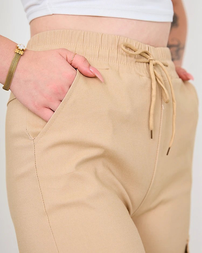 Royalfashion Бежови дамски широки панталони с карго