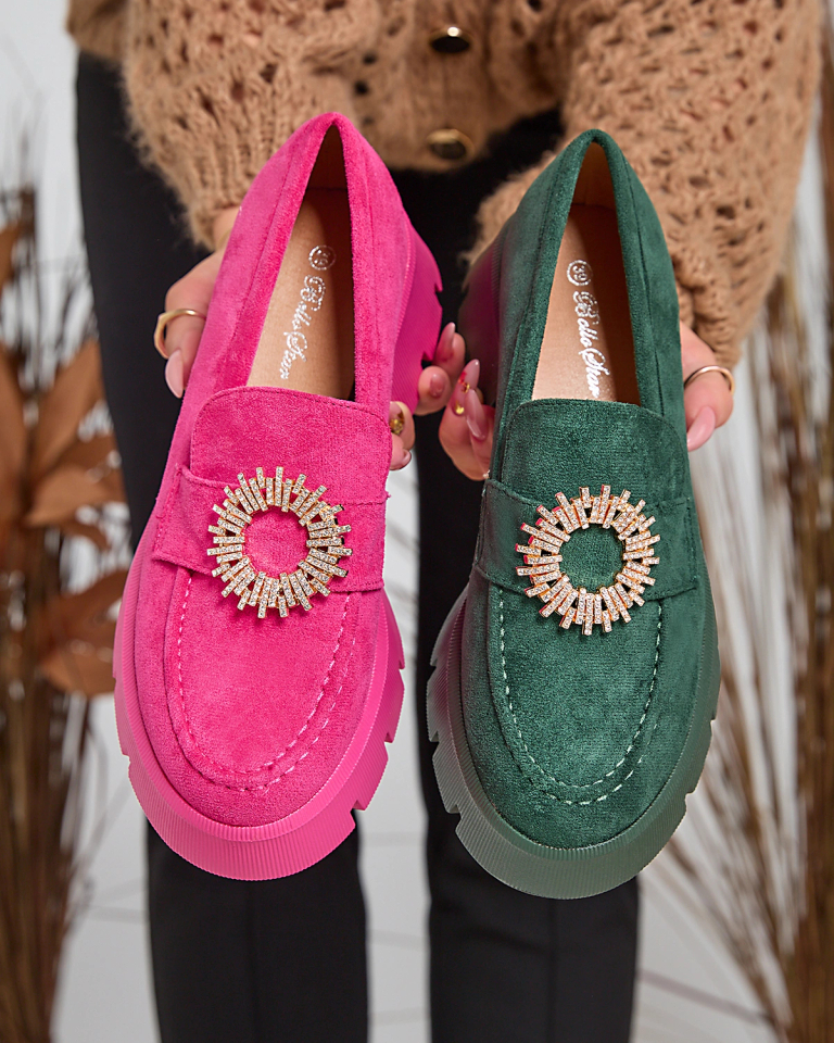 Royalfashion Фуксия Дамски мокасини от еко велур Likoki