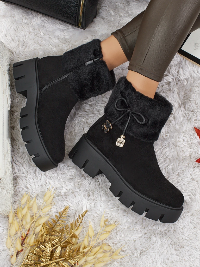 Дамски еко велурени боти с козина Vernaya