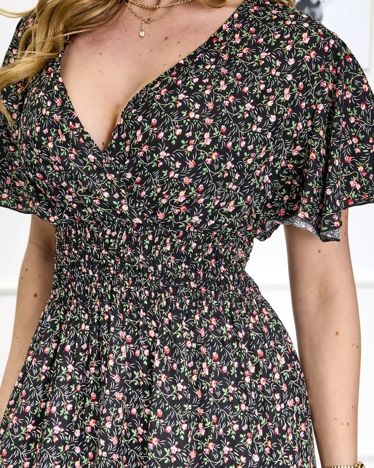 Флорална черна дамска макси рокля Облекло